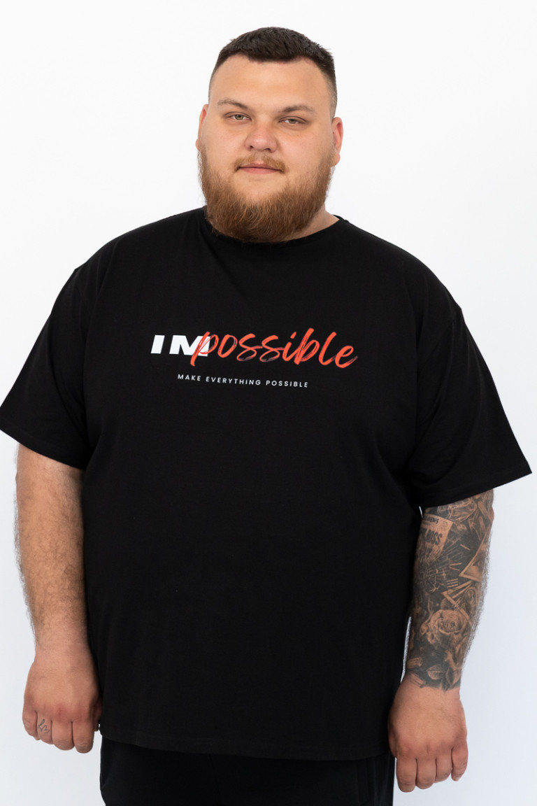 Костюм (футболка та шорти) "IMpossible" великого розміру Big Team, чорний