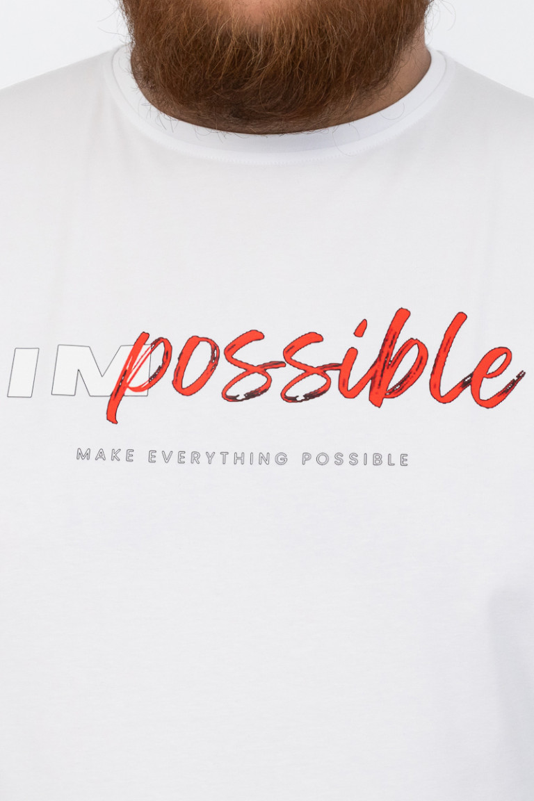 Костюм (футболка та шорти) "IMpossible" великого розміру Big Team, білий та чорний