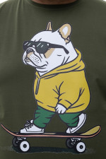 Футболка великого розміру з принтом «Пес на скейті» Big Team, хакі