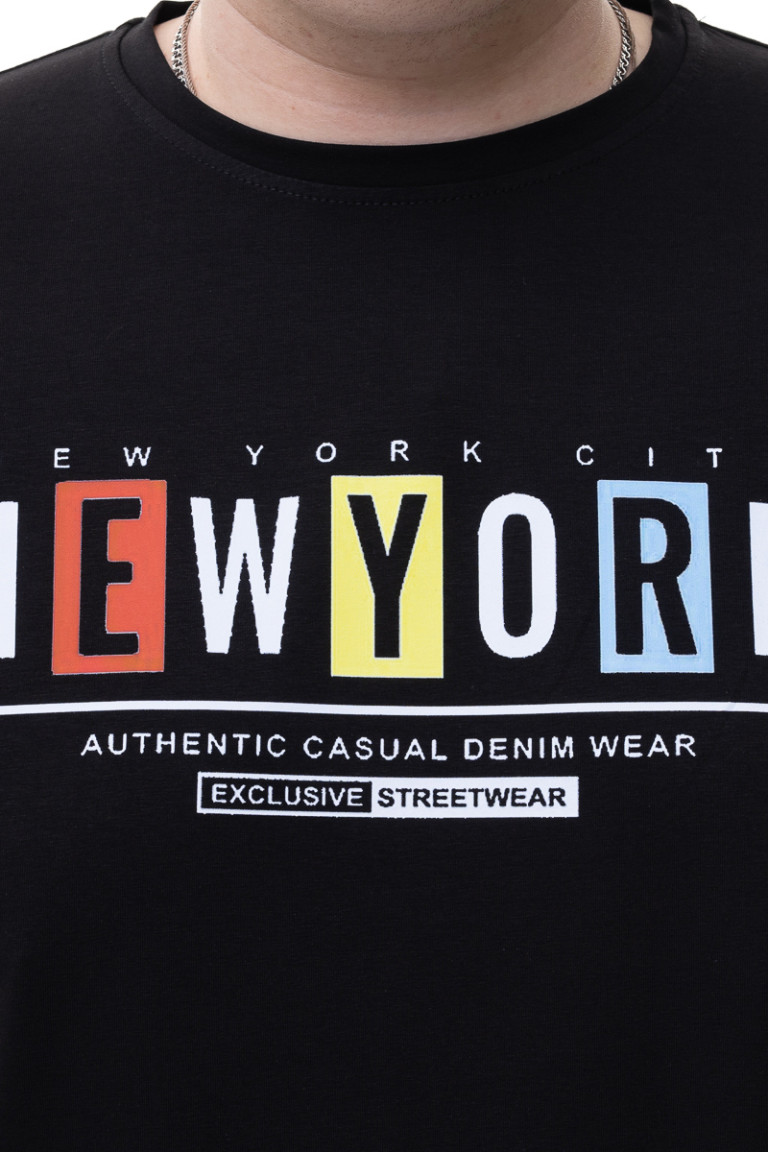 Футболка великого розміру з принтом «New York» Big Team, чорна