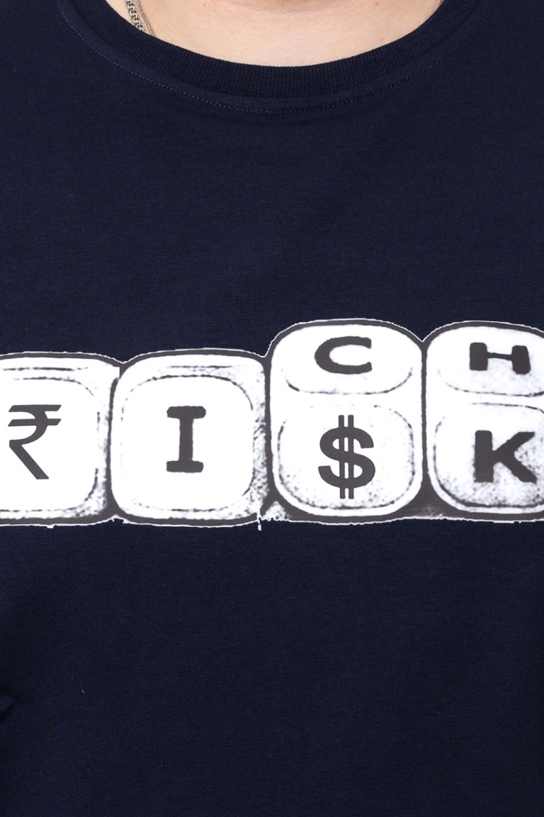 Футболка великого розміру з манжетою та принтом Rich Risk Big Team, темно-синя