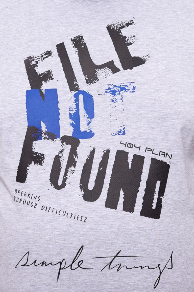 Футболка великого розміру з манжетою та принтом "File not Found" Big Team, світло-сіра