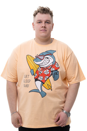 Футболка з принтом "Shark with surfboard" Big Team - персикова