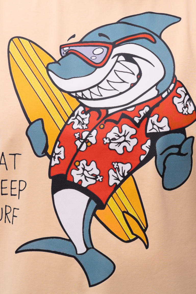 Футболка великого розміру з принтом "Shark with surfboard" Big Team, колір персиковий