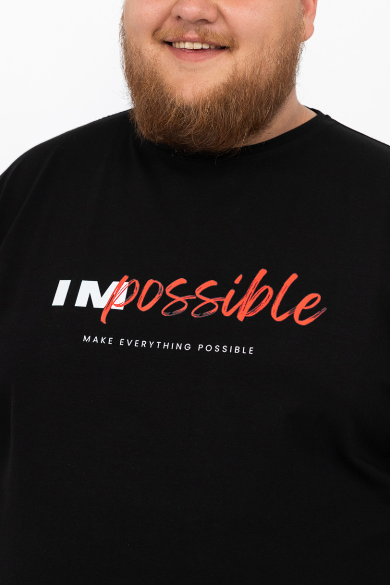 Футболка великого розміру з принтом «IMpossible» Big Team, чорна