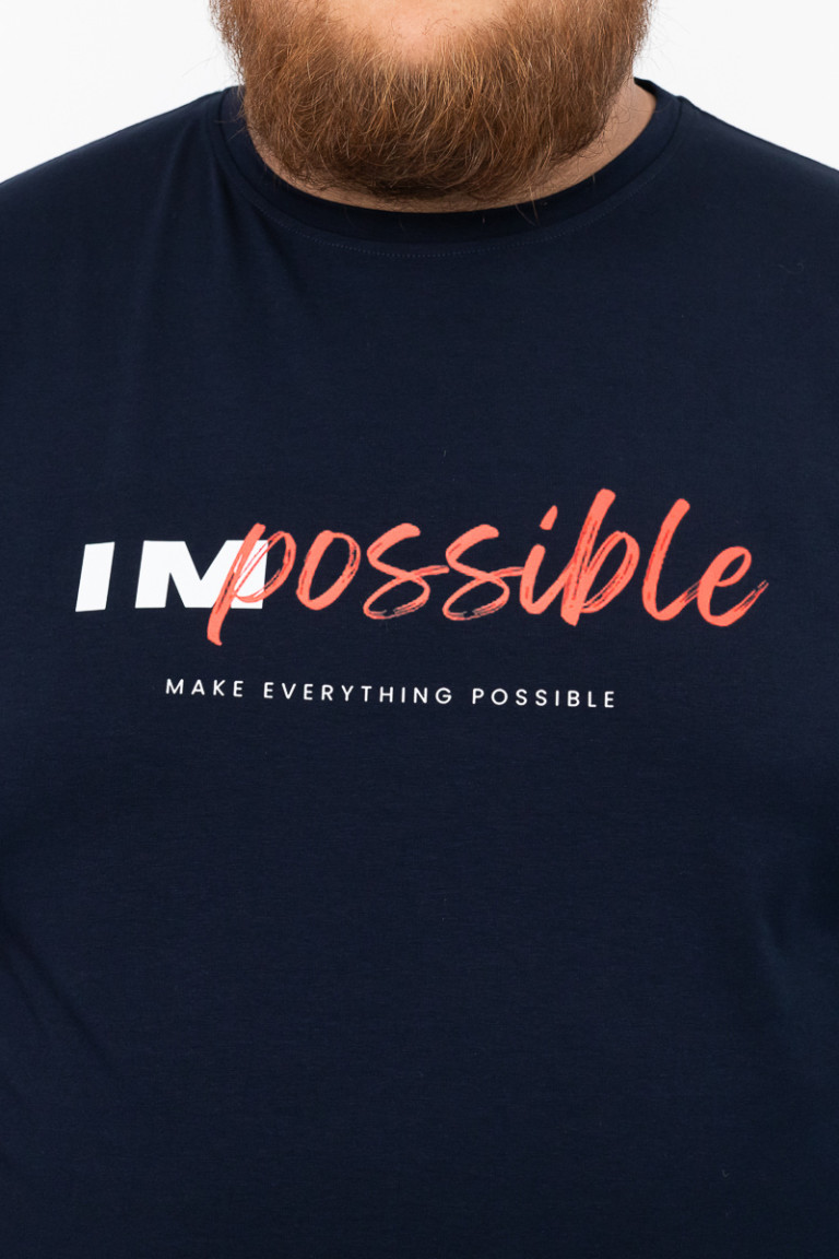 Футболка великого розміру з принтом «IMpossible» Big Team, темно-синя