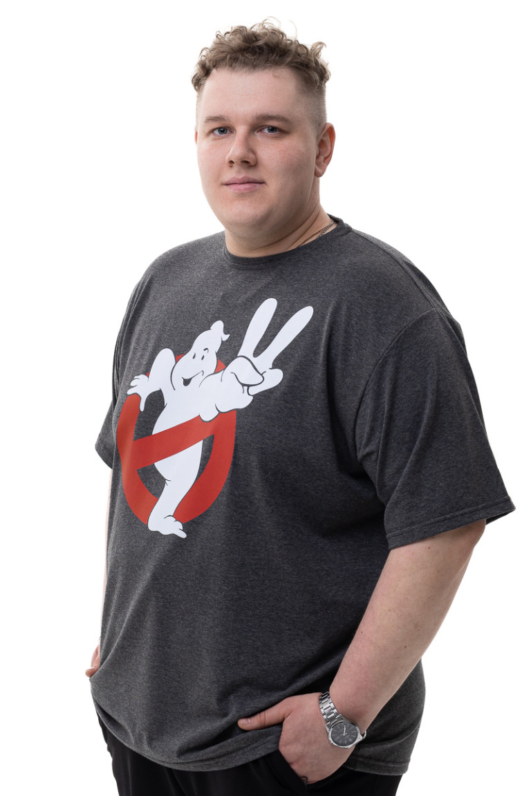 Футболка великого розміру з принтом «Ghostbusters» Big Team, темно-сіра