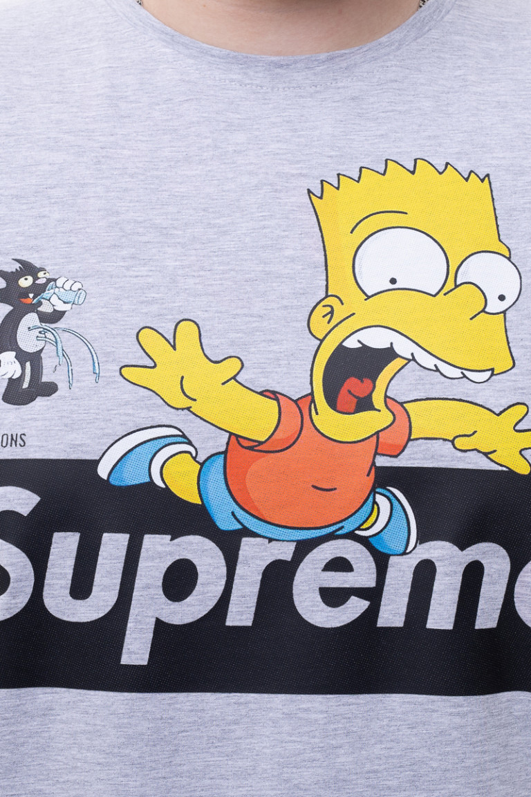 Футболка великого розміру з принтом «Барт SUPREME» Big Team, світло-сіра