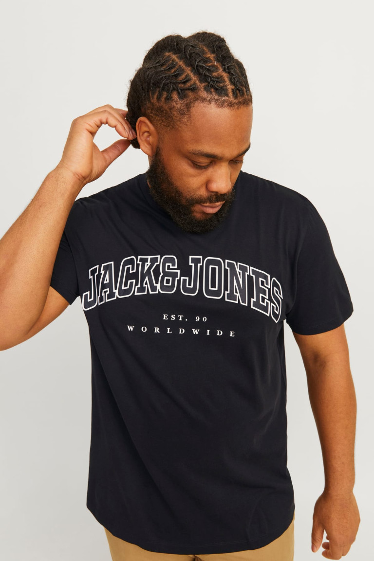 Футболка великого розміру з принтом Jack&Jones, чорна