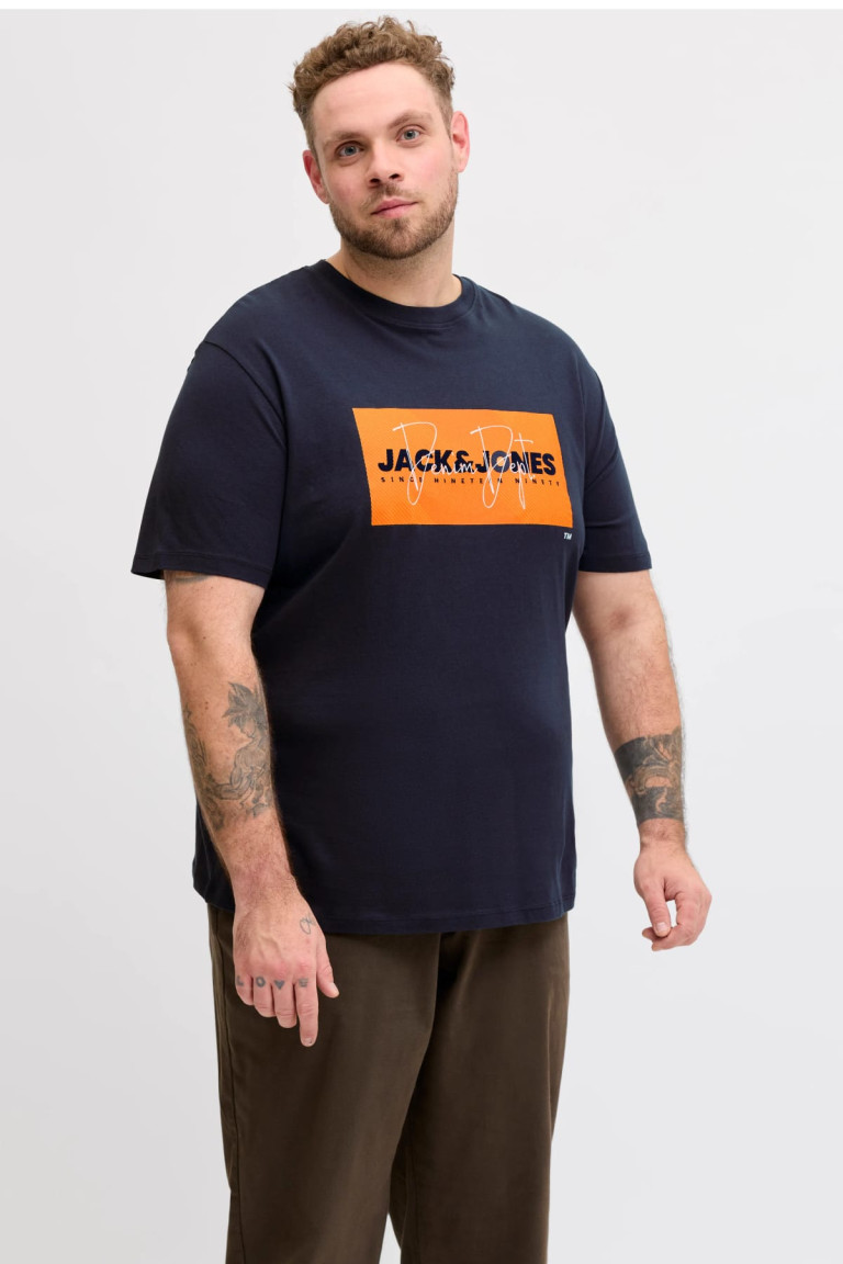 Футболка великого розміру з принтом JJCOLE Jack&Jones, темно-синя
