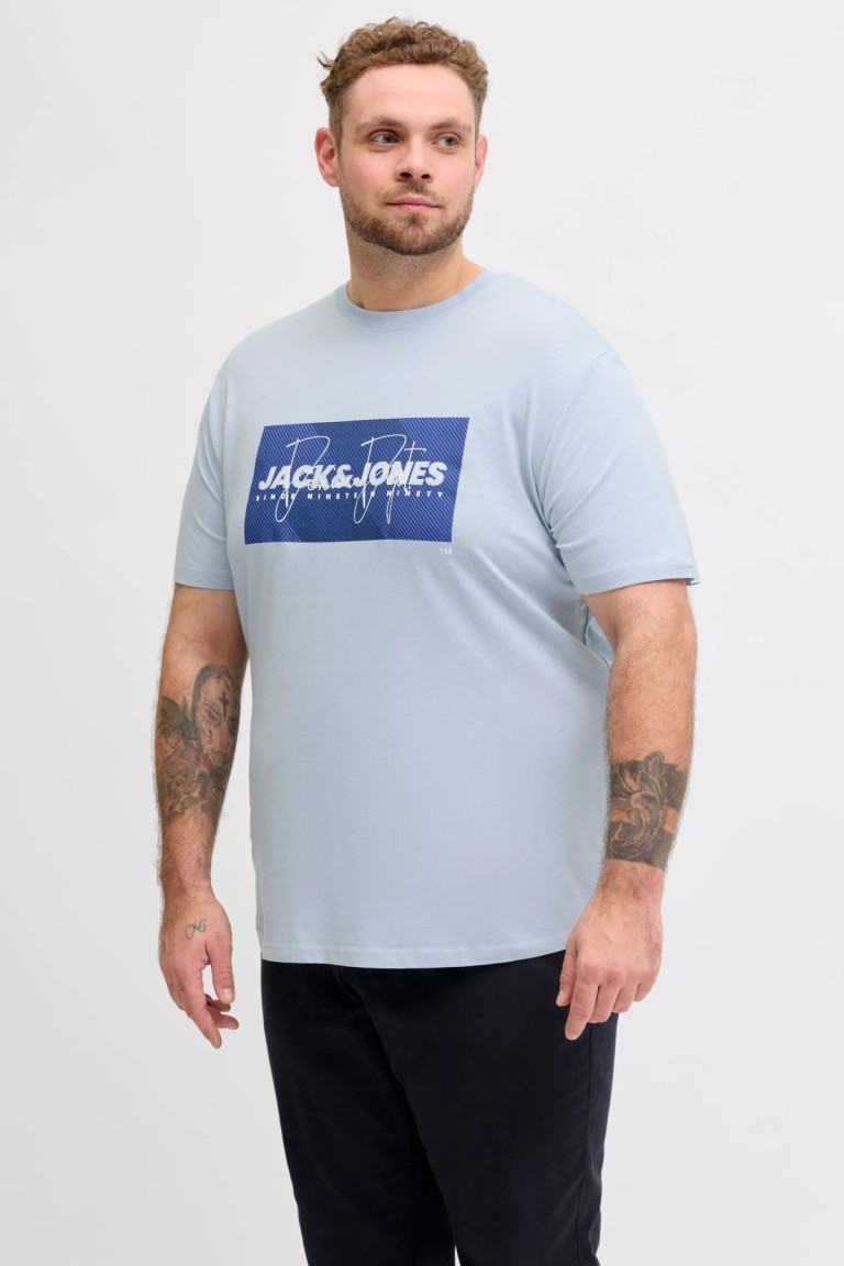 Футболка великого розміру з принтом JJCOLE Jack&Jones, блакитна