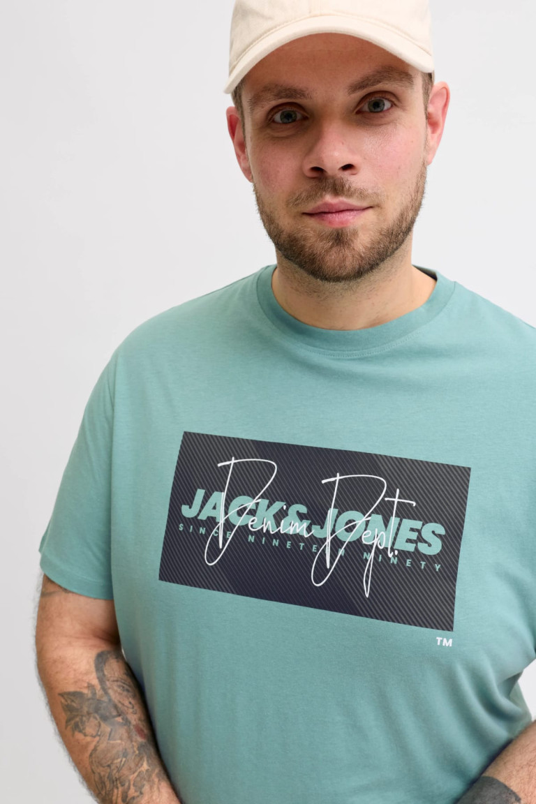 Футболка великого розміру з принтом JJCOLE Jack&Jones, бірюзова