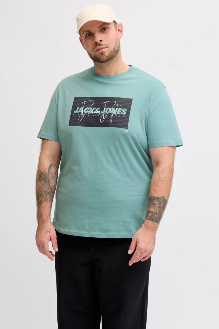 Футболка великого розміру з принтом JJCOLE Jack&Jones, бірюзова
