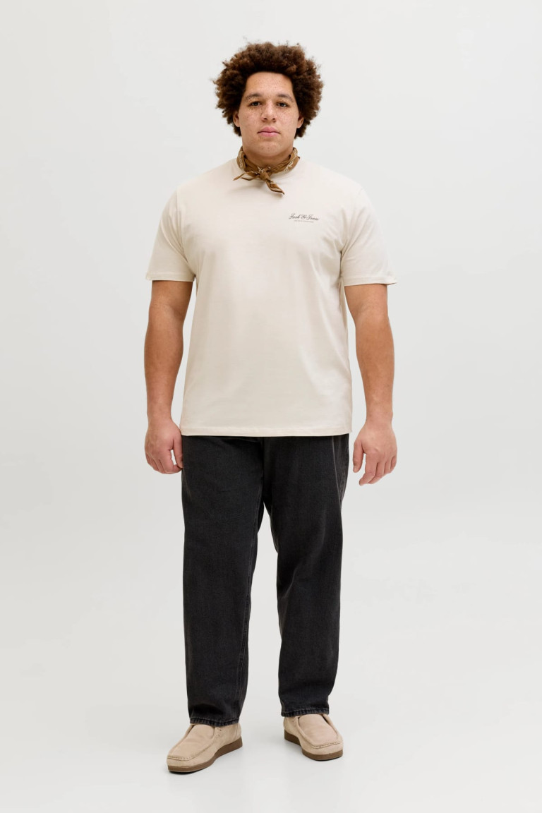Футболка великого розміру Standard Fit з принтом Jack&Jones, молочна