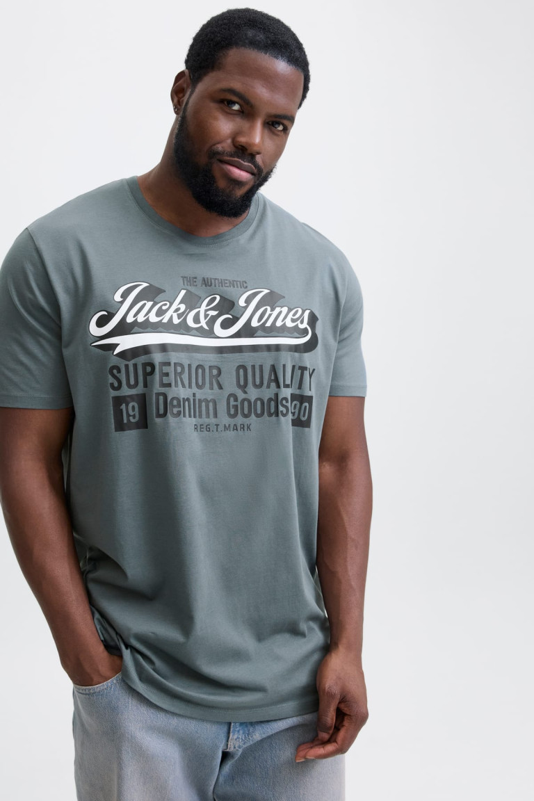 Футболка великого розміру Standard Fit з принтом Jack&Jones, сіра