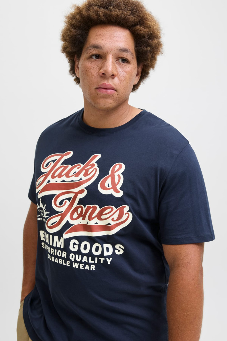 Футболка великого розміру Standard Fit з принтом Jack&Jones, темно-синя