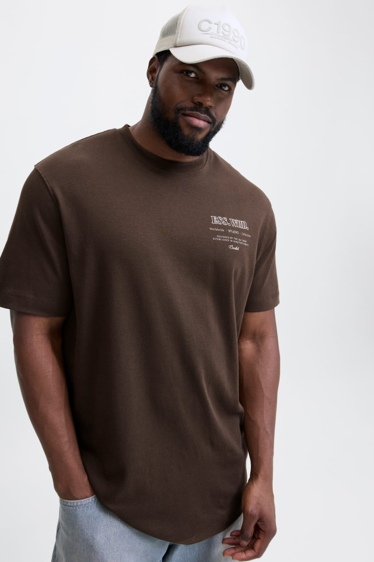 Футболка великого розміру Wide Fit Jack&Jones, коричнева